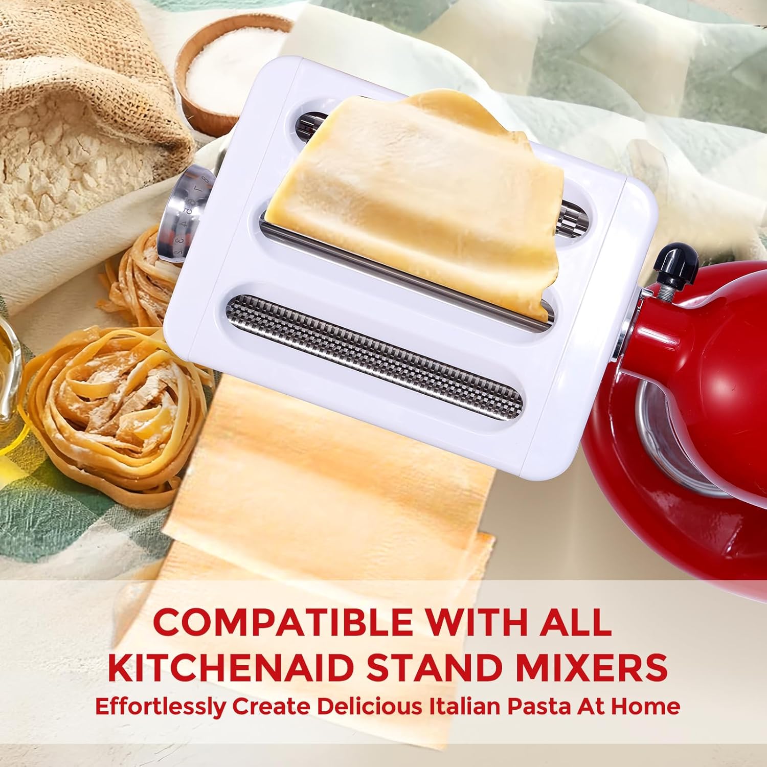 3-in-1 Pasta Attachment for Kitchenaid Stand Mixer, Pasta Roller & Cutter Set with Spaghetti & Fettuccine Cutters, Quick Install Pasta Maker Accessories for Home Chefs & Foodie Gifts