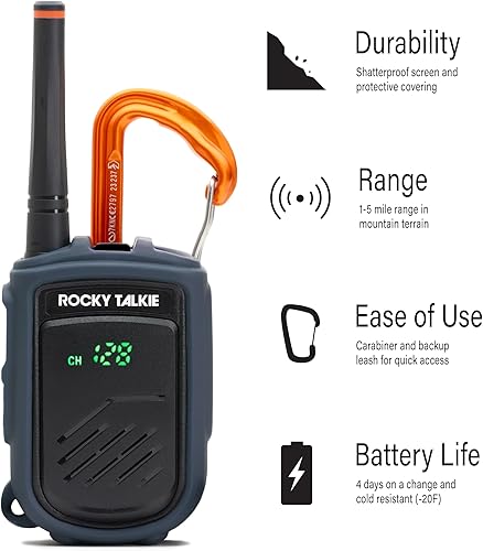 Miniatura 2 de Rocky Talkie Radio de montaña - Walkie Talkie de largo alcance, radio de mano FRS, duración de la batería de 4 días, durabilidad máxima, paquete de 2