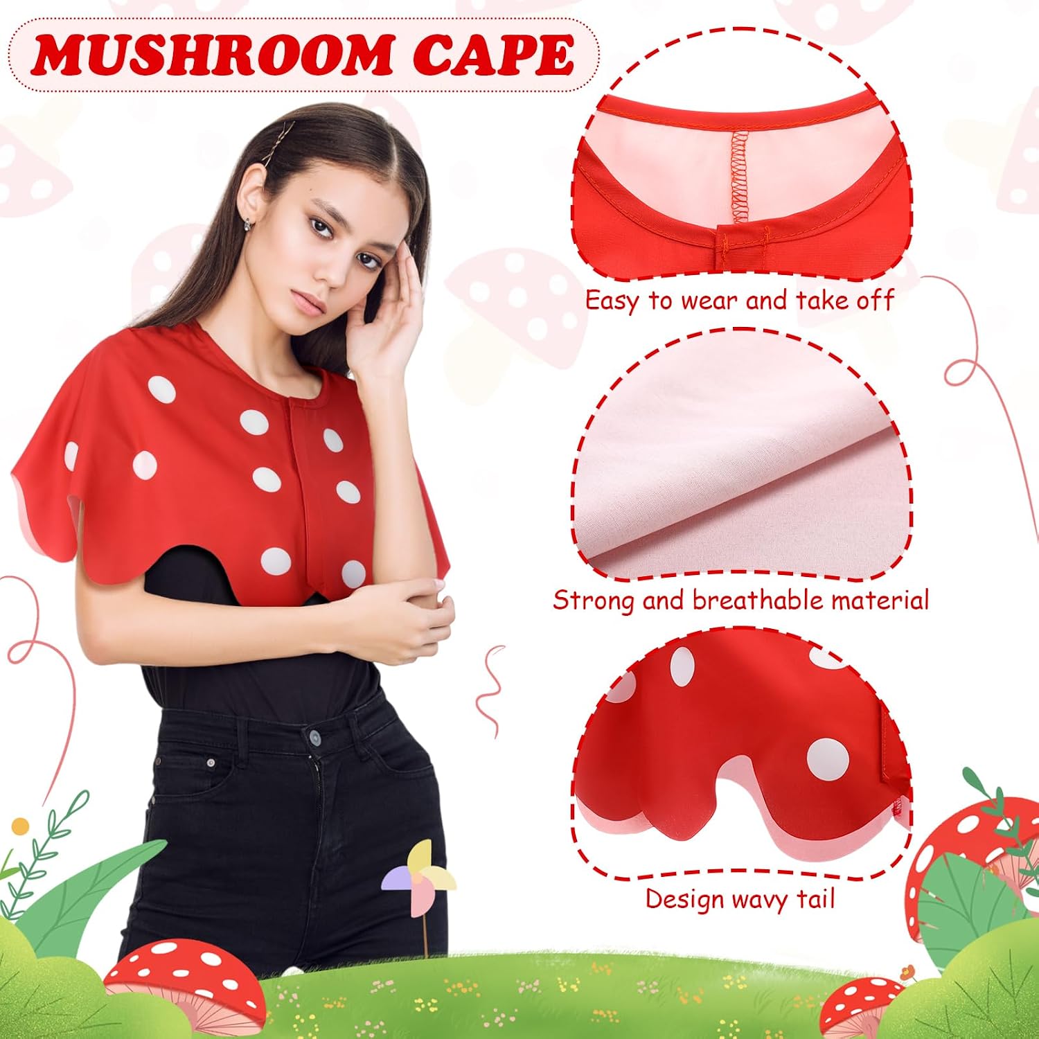 Blosssound Set of 3 Mushroom Costume Accessories for Women Beret Hat Cape Shawl Shoulder Bag for Halloween Cosplay Party