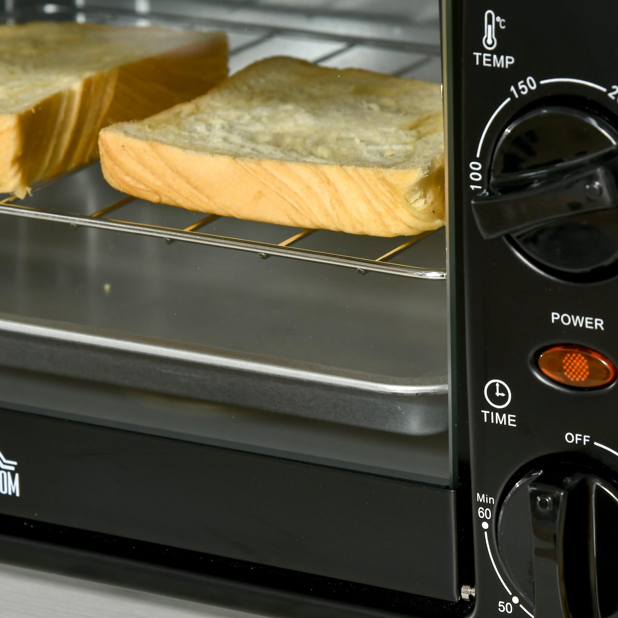 HOMCOM Horno Eléctrico de Sobremesa 10 Litros 750W Mini Horno Tostador con Temperatura hasta 230 ℃ Temporizador 60 Minutos Bandeja y Rejilla 36,5x26x22 cm Negro
