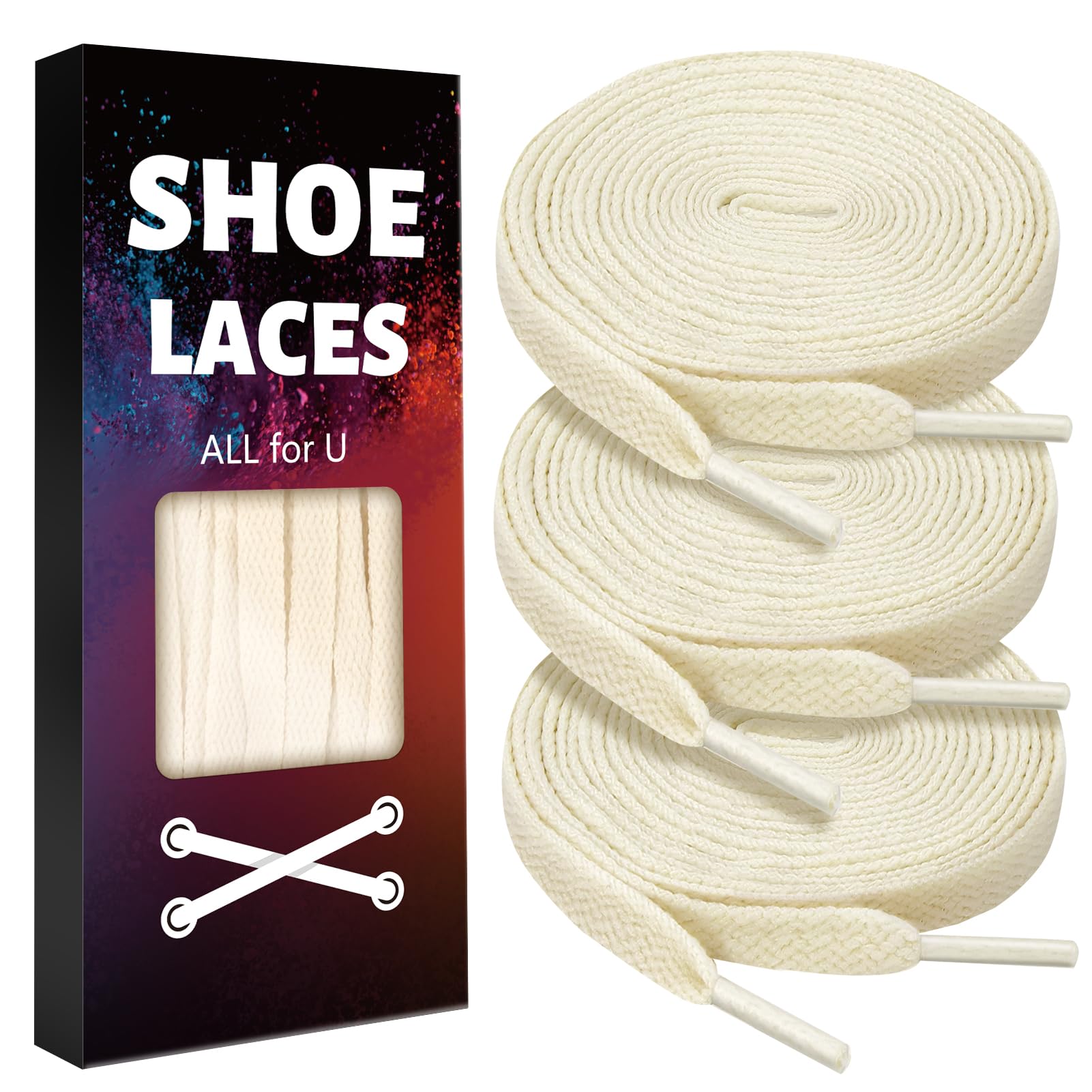 Auihiay3 Pairs 31" - 63" Flat Shoe Laces Strings, Shoe Laces for Sneakers Skates Canvas Board Shoes Boot