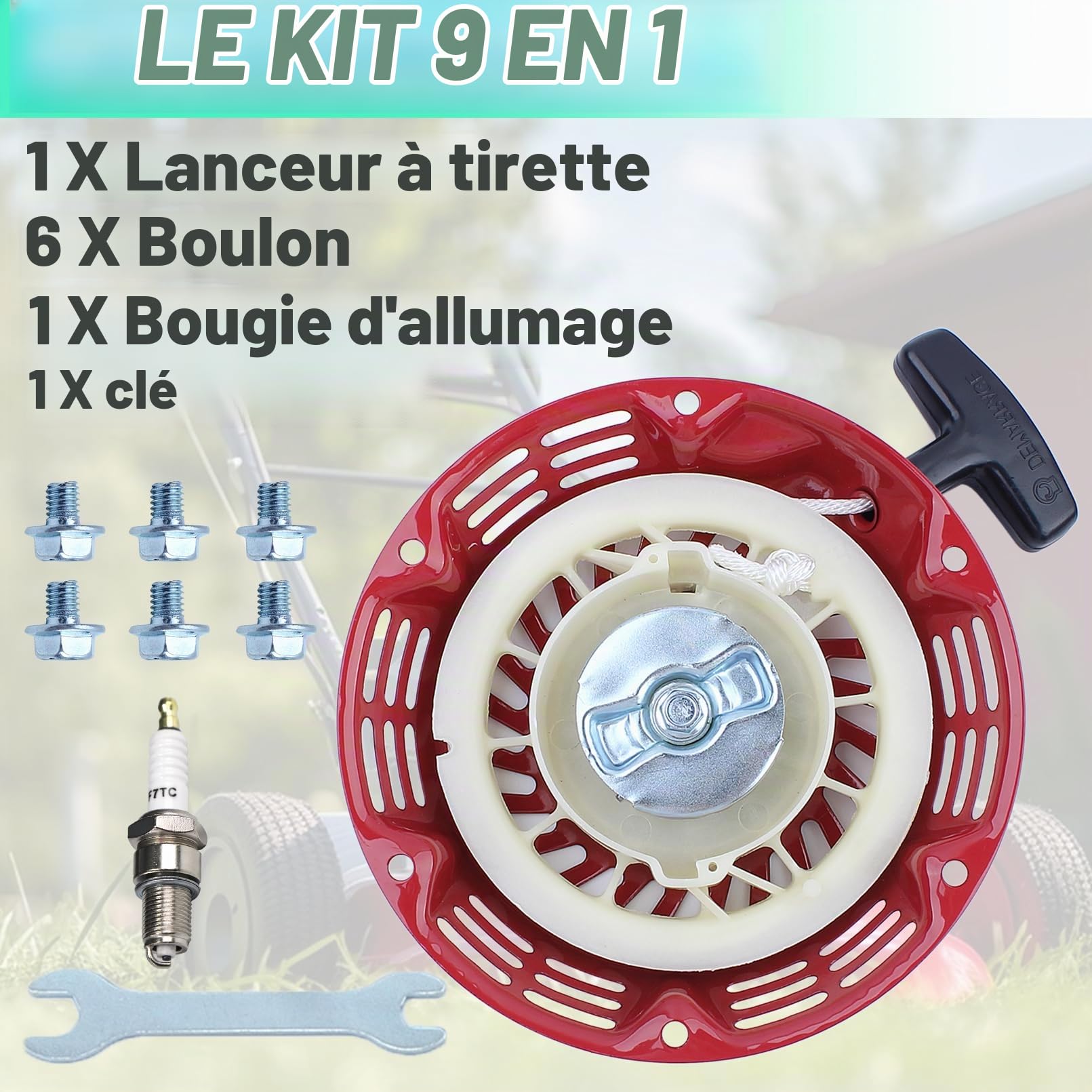Ensemble de Démarreur à Rappel pour HONDA GX200 GX160 GX140 GX120 168F et Moteur 5.5HP 6.5HP, ADEFOL Lanceur avec Des Vis et Bougie Démarrage à Tirette Pièces de Rechange
