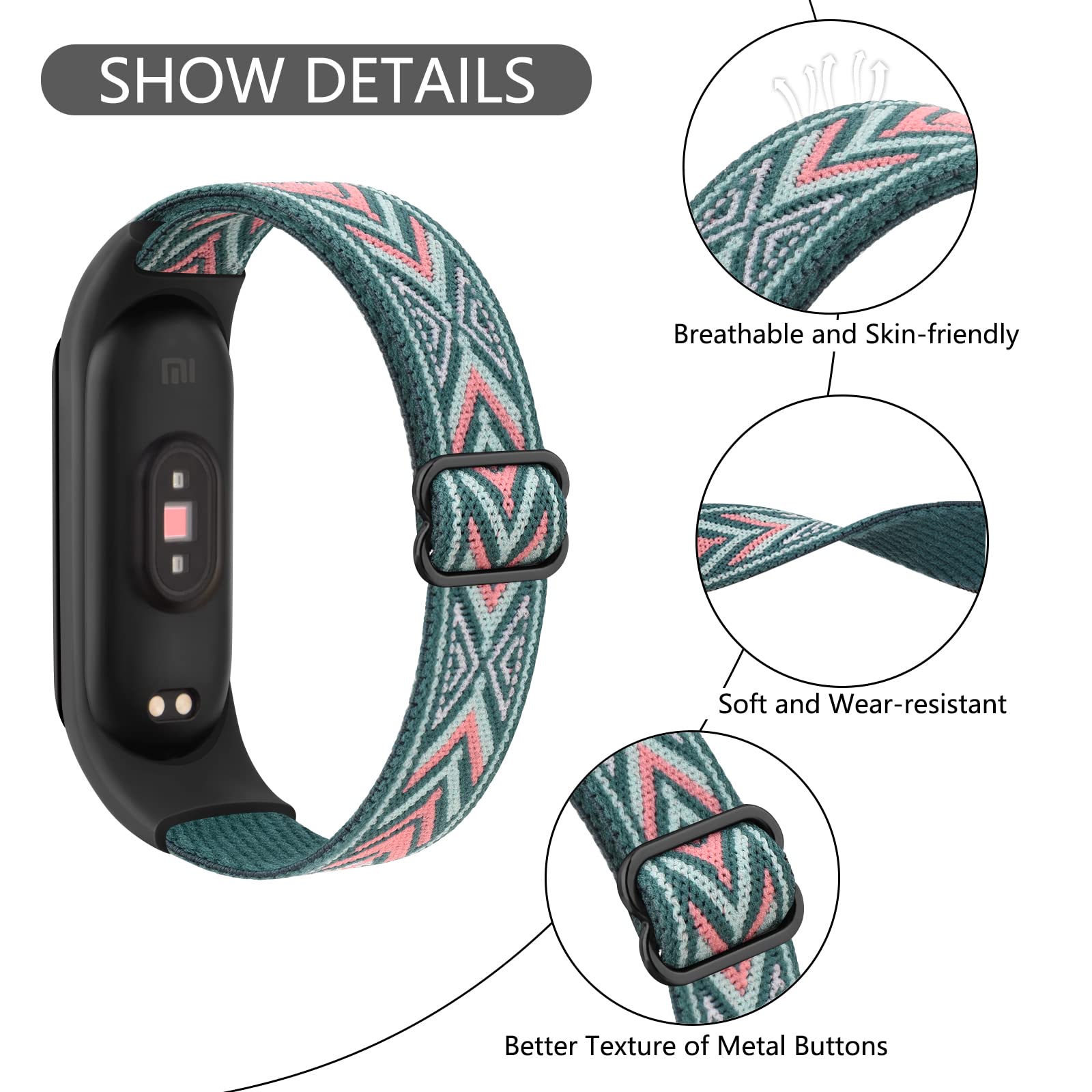 Cinturino Elastico Tobfit Per Xiaomi Mi Band 7/6/5/4/3 - Nylon Regolabile, Comfortevole E Traspirante - Foto 4