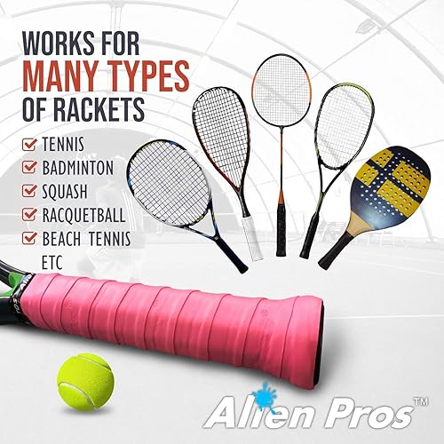 Miniatura 5 de Alien Pros - Cinta de agarre para raqueta de tenis (6, 12 o 60 agarres), agarre de tenis precortado y con sensación seca, cinta de agarre para