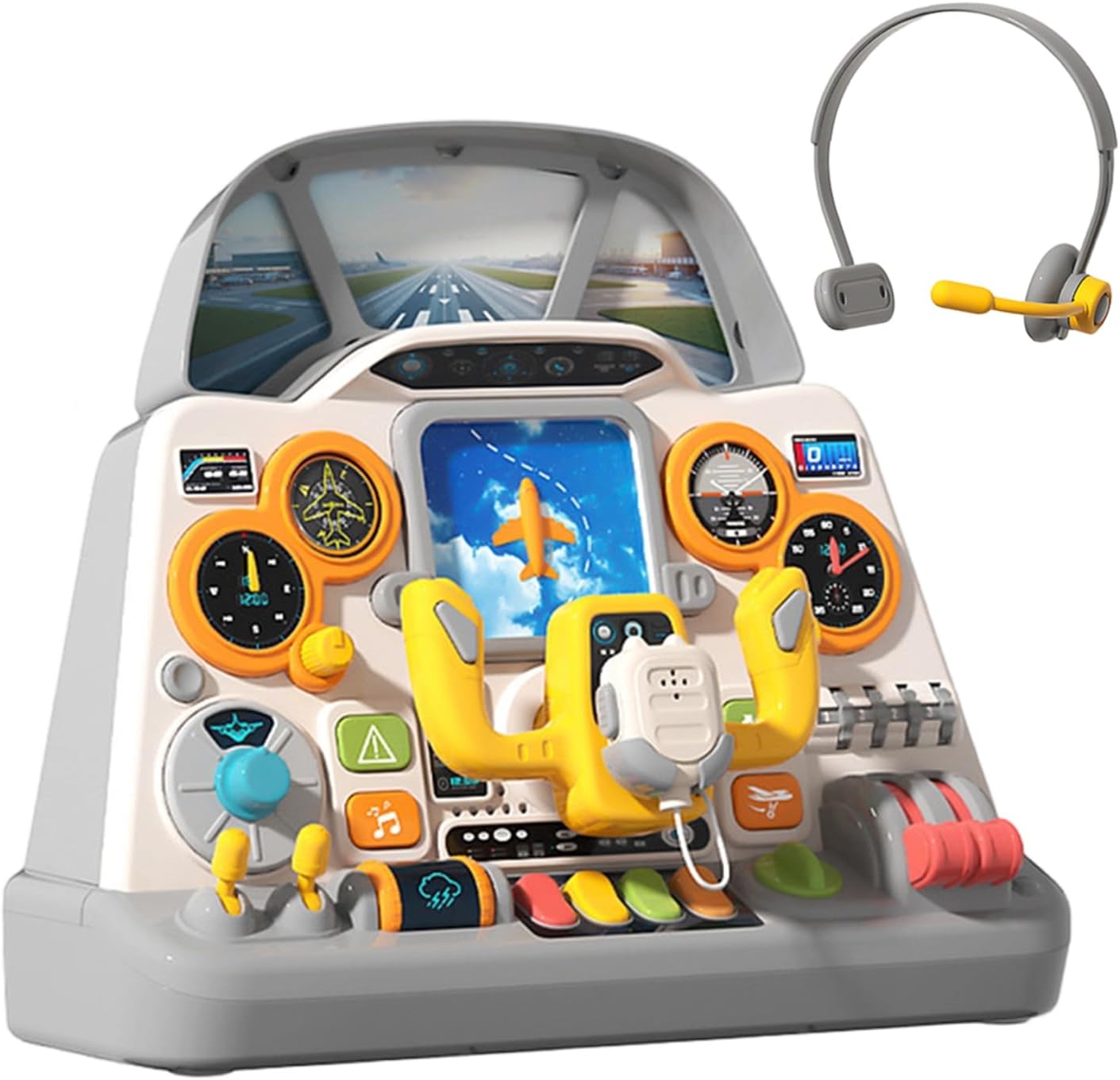Kids Airplane Cockpit Toy – ABS flights Simulator, Steering Control Panel, Engaging Sound Features, Pretend Play Aircraft, Creative roleplays Activity, Long Lasting Durable Design | Interactive Indoor