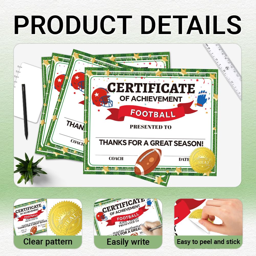 Doodlream 30 Pcs Football Achievement Award Certificate Paper with 32 Pcs Gold Foil Stickers - Image 4