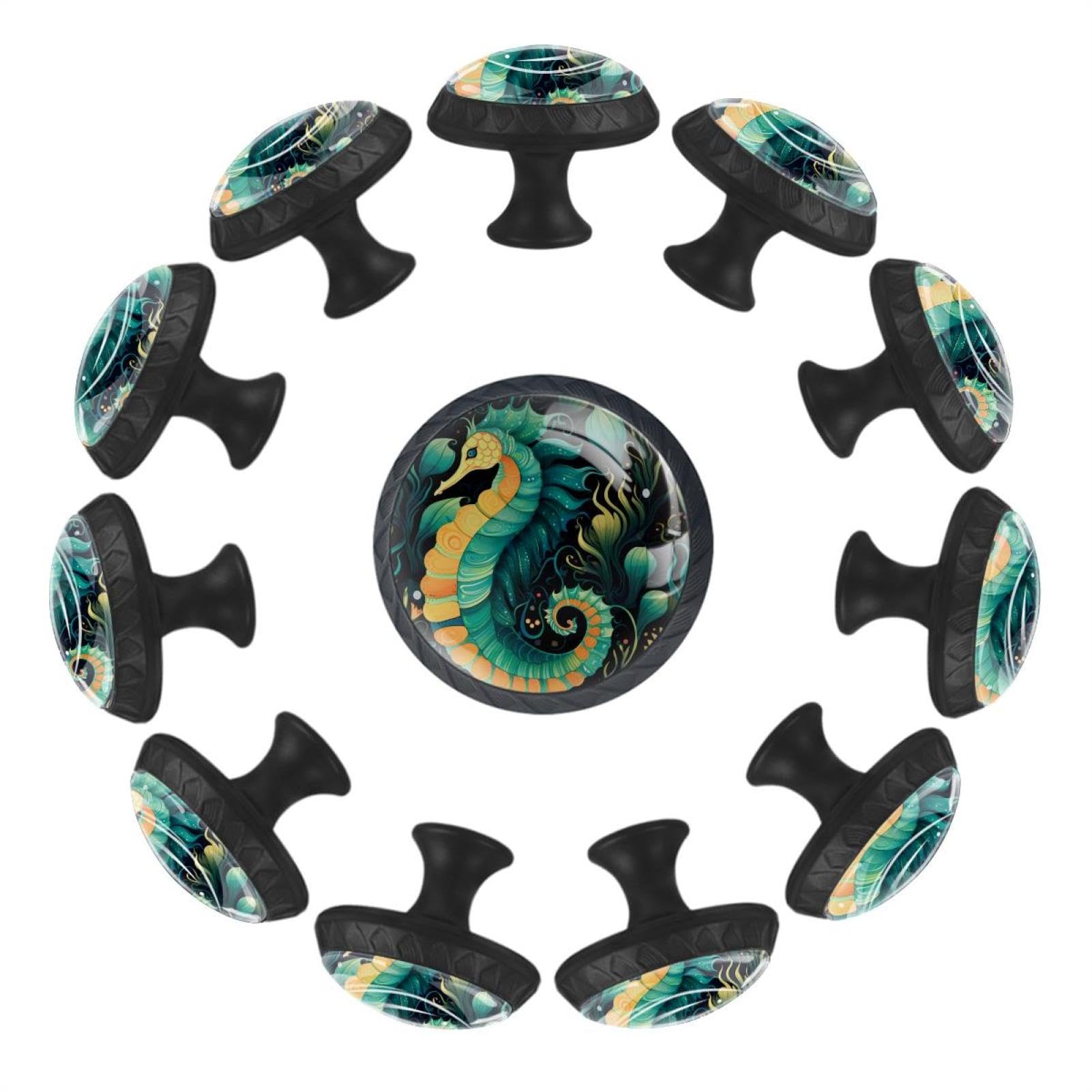 Boutons de tiroir ronds en verre Ocean Art hippocampe bleu lot de 12 décorations