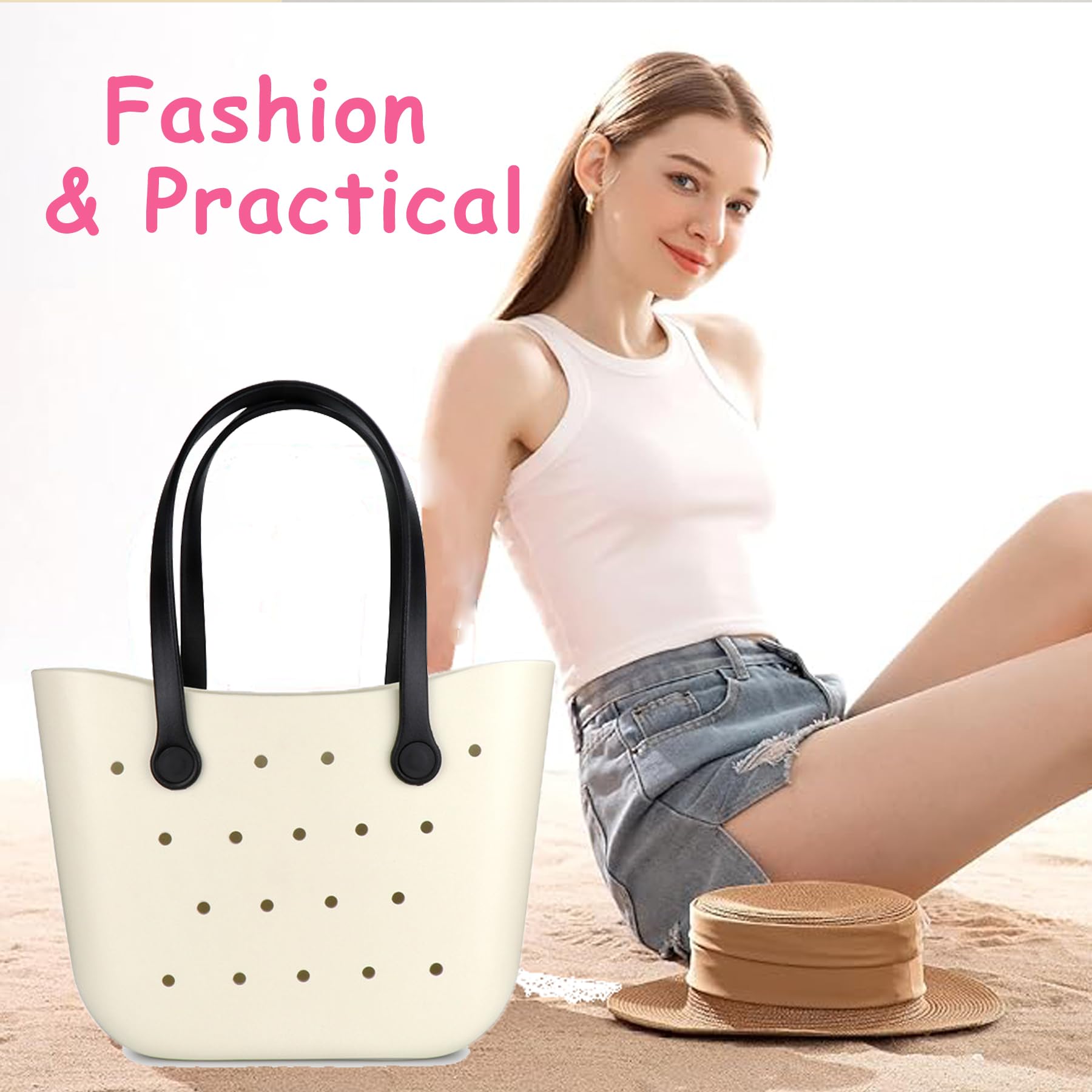 Gummi-Strandtasche, wasserdicht, groß, Reise-Strandtasche, waschbar, kippsicher, langlebig, Schwimmbad, Damen-Handtasche