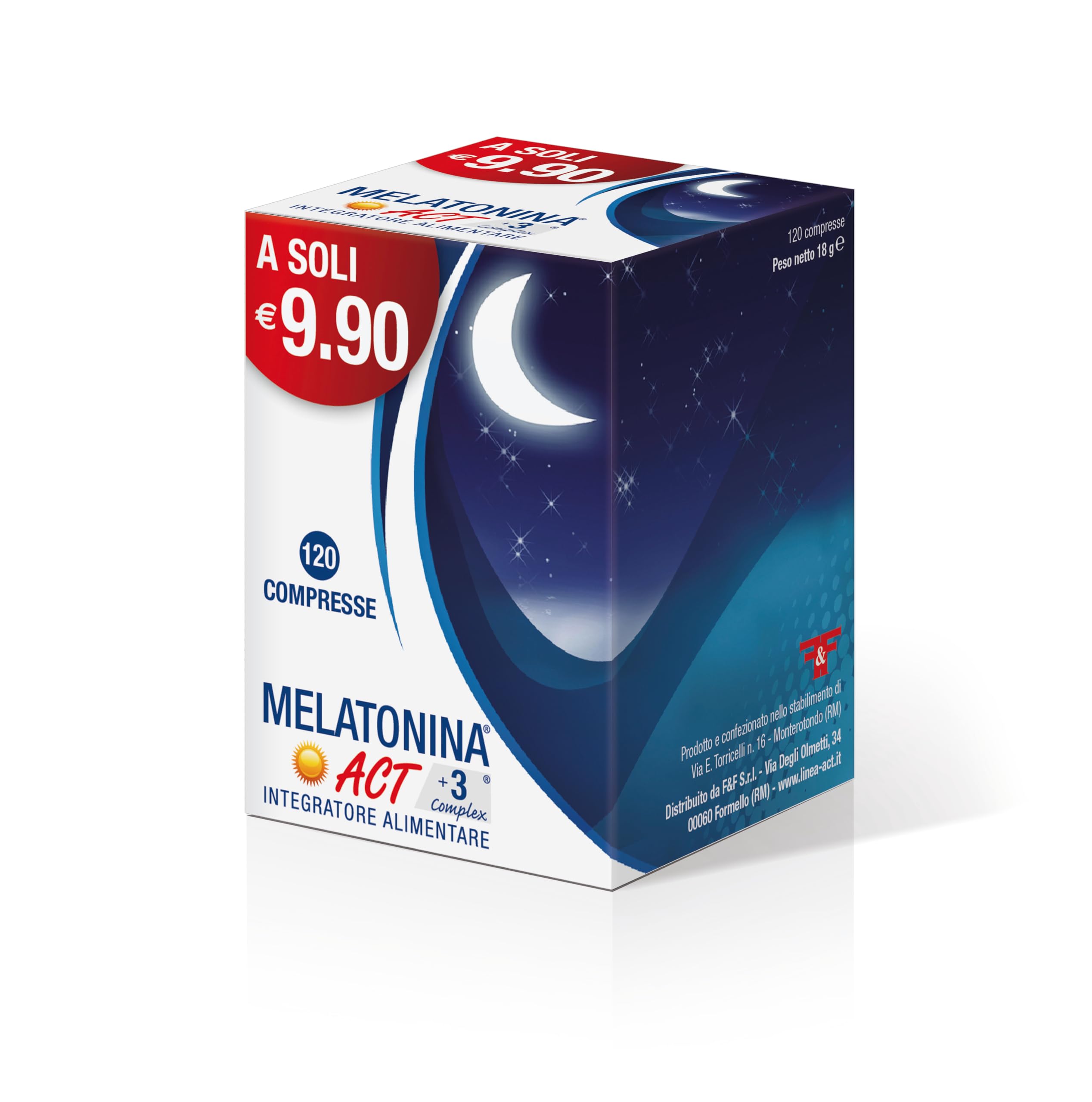 Melatonina Act + 3 Complex, Integratore Alimentare a Base di Melatonina 1MG + 3 Complex, 1 Confezione da 120 Compresse