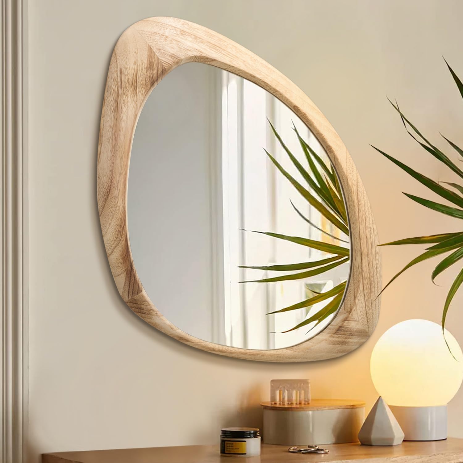 Aazzkang Natural Asymmetrical Wall Mirror Large 60L X 40W Cm Rustic Irregular Vanity Mirrors Rustic Decorative For Bathroom Bedroom Living Room Hallway