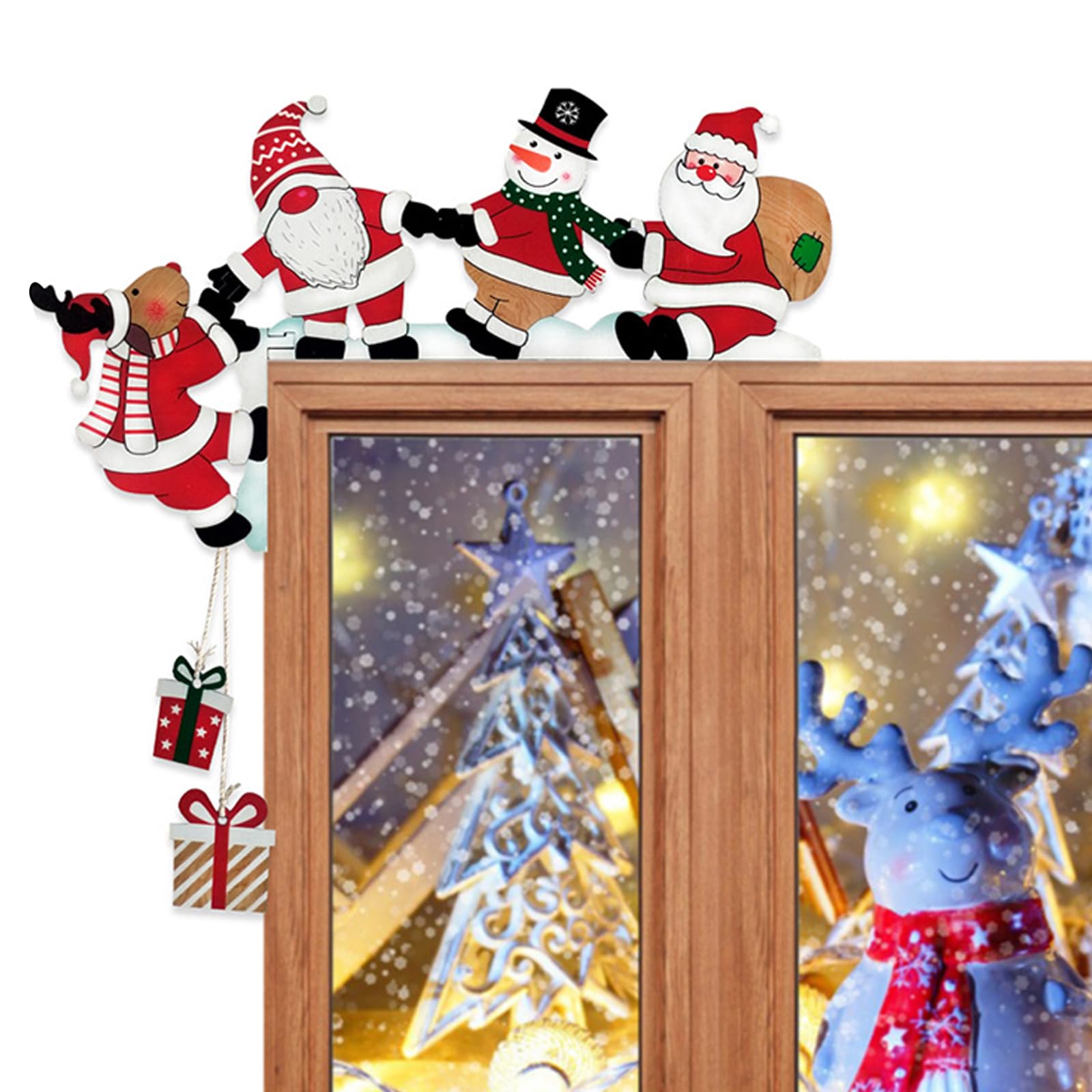 Produktbild von Türrahmen Weihnachtsdeko Mit Klebeband, Schwarze Katze Weihnachtsbaum Creative Türecke Dekoration Aus Holz, Geschenk Türdeko Für Wände Türen Und Fenster Weihnachtsecktürrahmen Deko, Weihnachtsdeko