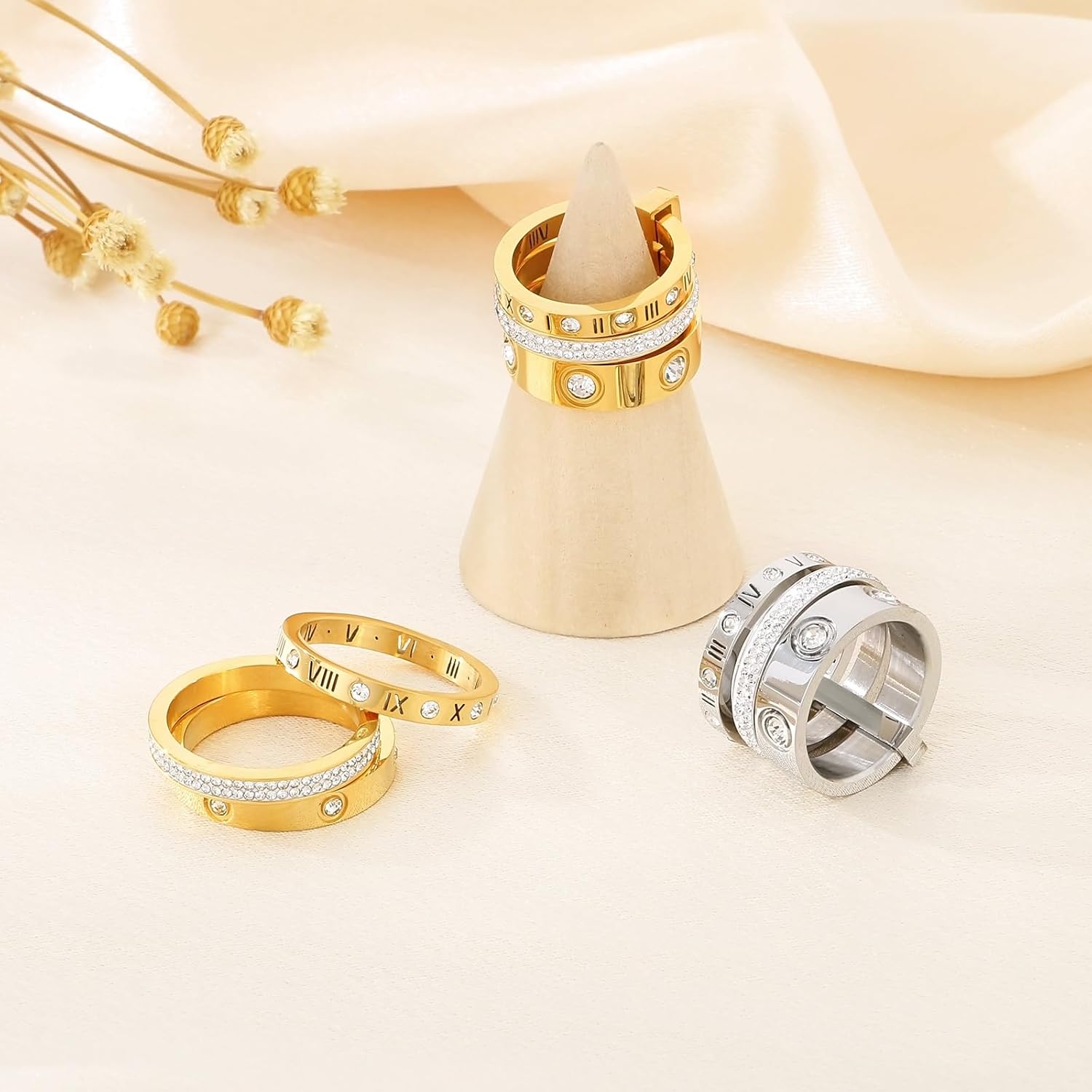 Love Friendship Ring Cubic Zirconia Gold Ring Sets for Women Stainless Steel Stacking Ring Wedding Statement Thumb Ring Bands - Image 3