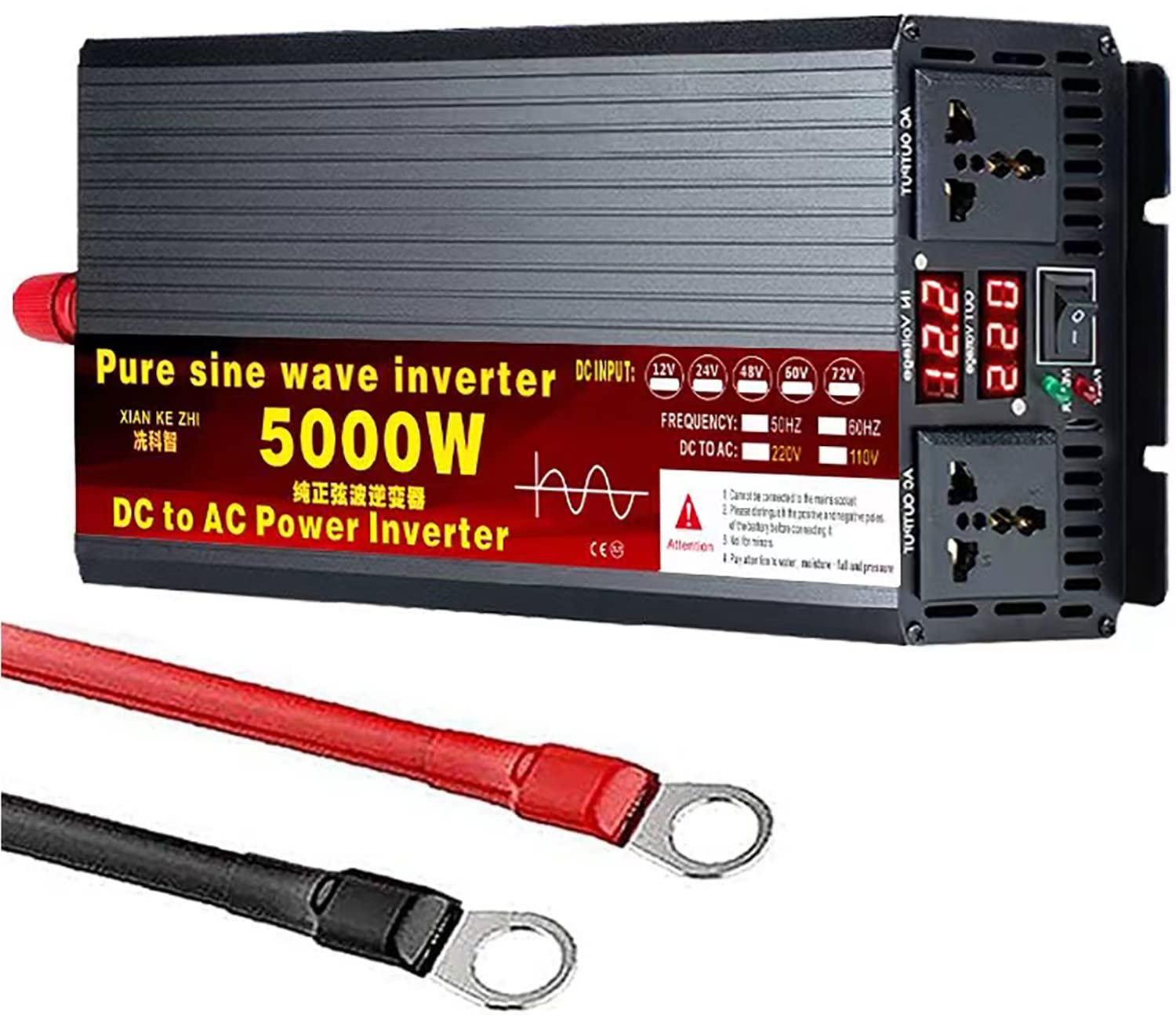 Auto Reiner Sinus Wechselrichter 1600W 2200W 3000W 3500W 4000W 5000W 5500W 6000W 8000W Spannungswandler DC 12V 24V 48V 60V 72V auf AC 220V 230V Konverter Transformator Camping (24Vto110V,5000W)