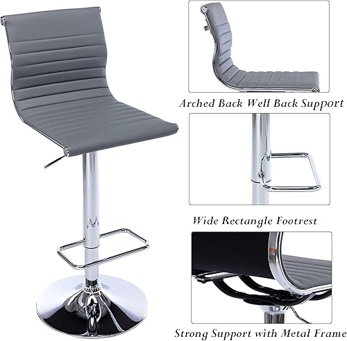 Miniatura 58 de Taburetes de bar ajustables de piel sintética, taburete de bar negro y dorado con respaldo, moderno taburete giratorio de altura de mostrador para