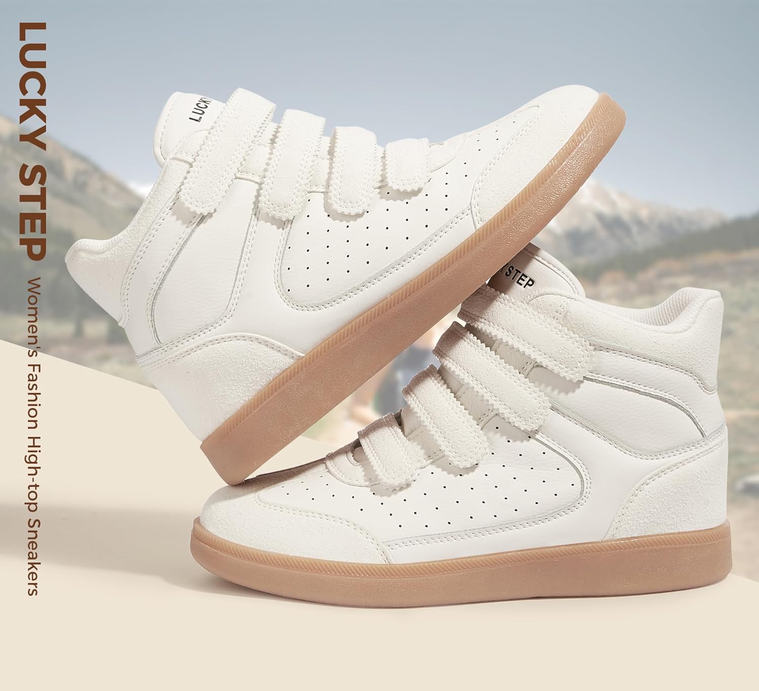 LUCKY STEP Women's High Top Fashion Sneakers Casual Hidden Height Insole Shoes Gum Rubber Sole Ankle Boots Hook-and-Loop Walking Shoes - Image 8