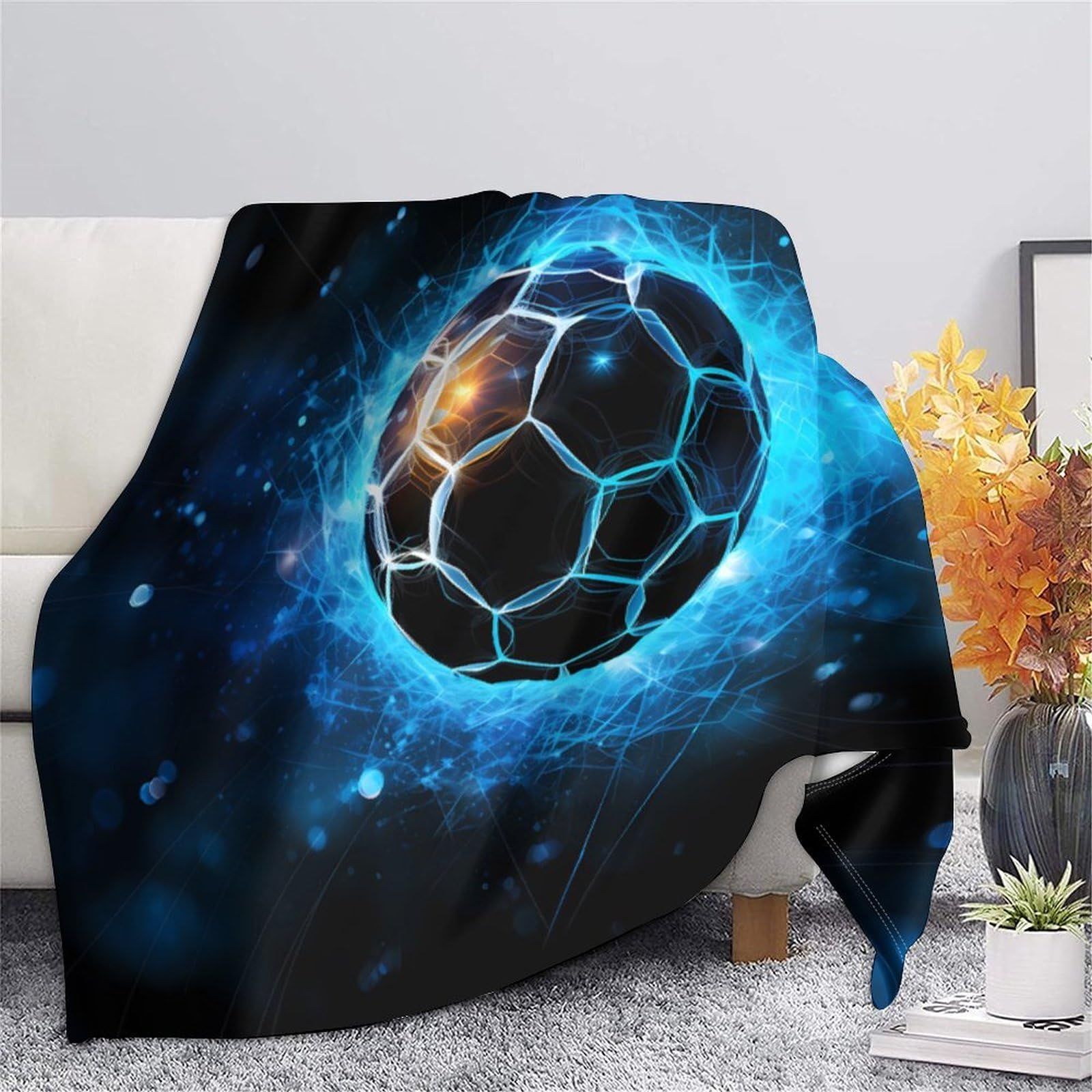 stampa 3D SoccerBall coperta da pisolino microfibra biancheria da letto leggera coperta da viaggio compatta e morbida anti-pilling per viaggi DigitalArtStyle 70×80inch(180x200cm)