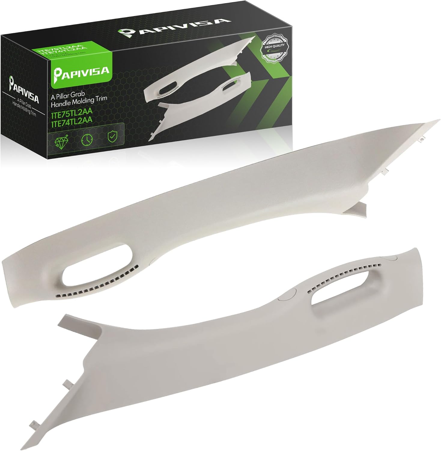 Pair Grab Handle A Pillar Windshield Post Trim Molding Front Left & Right Compatible with 2002-2010 Dodge Ram 1500 2500 3500 4500 5500 Replace #1TE75TI2AA 1TE74TI2AA