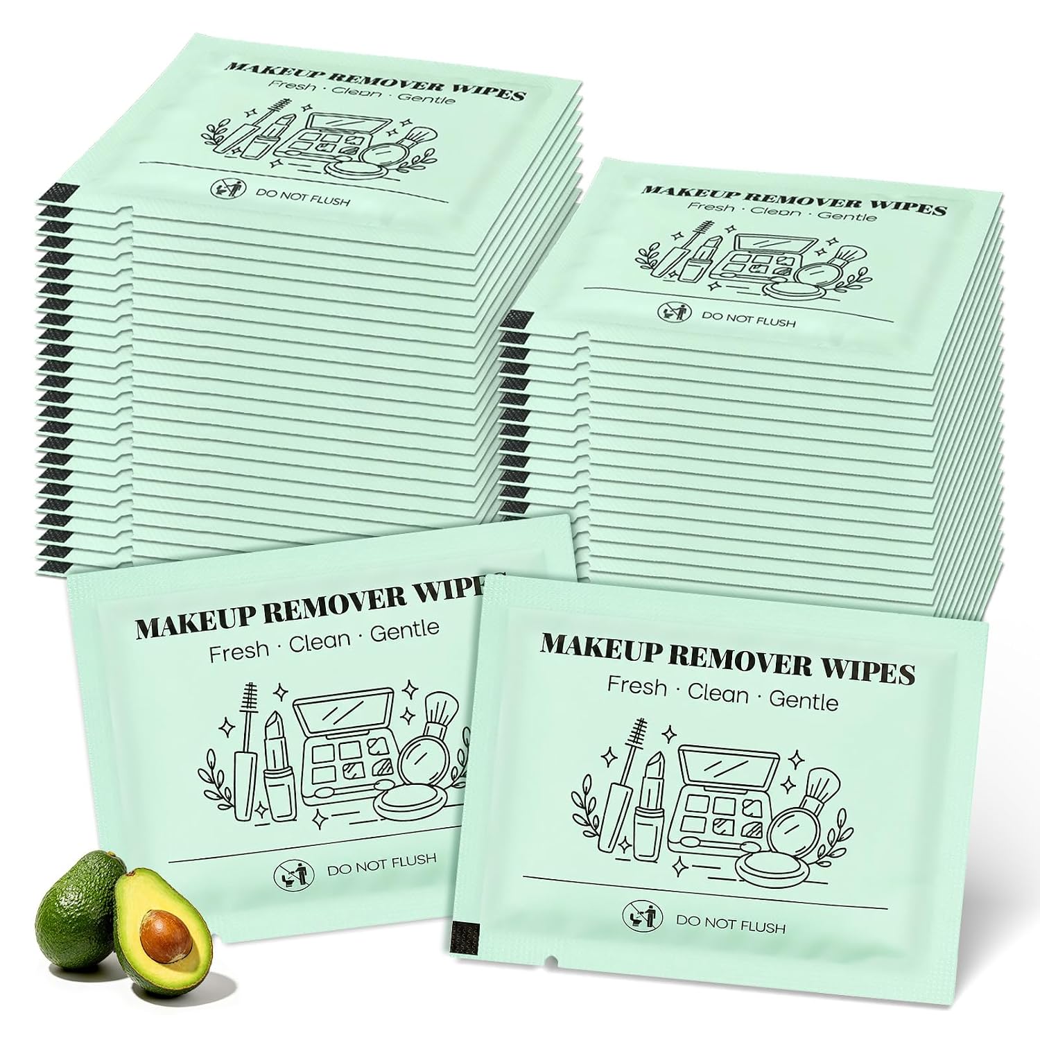 Makeup Remover Wet Wipes, Disposable Facial Cleansing Towelettes 50 Pack | Individually Wrapped Bulk Mini Sensitive Skin Women Cleaning Essentials, Makeup Remover Cloths for Travel Face Eye Lip