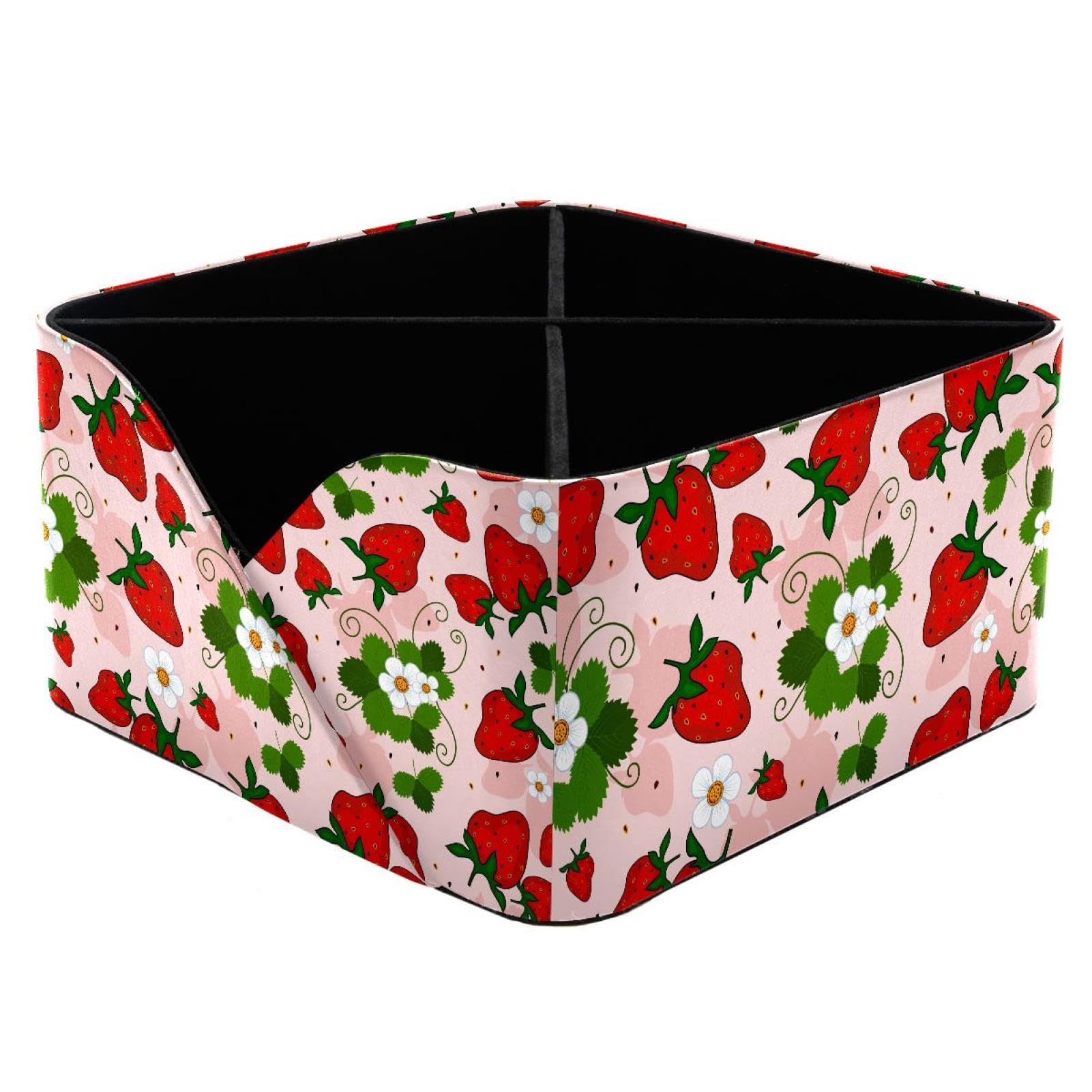 KengjuTesu Flowers Strawberry Desktop Organizer Pen Holder, Rectangular Pencil Cup for Office, Study and Makeup Stations