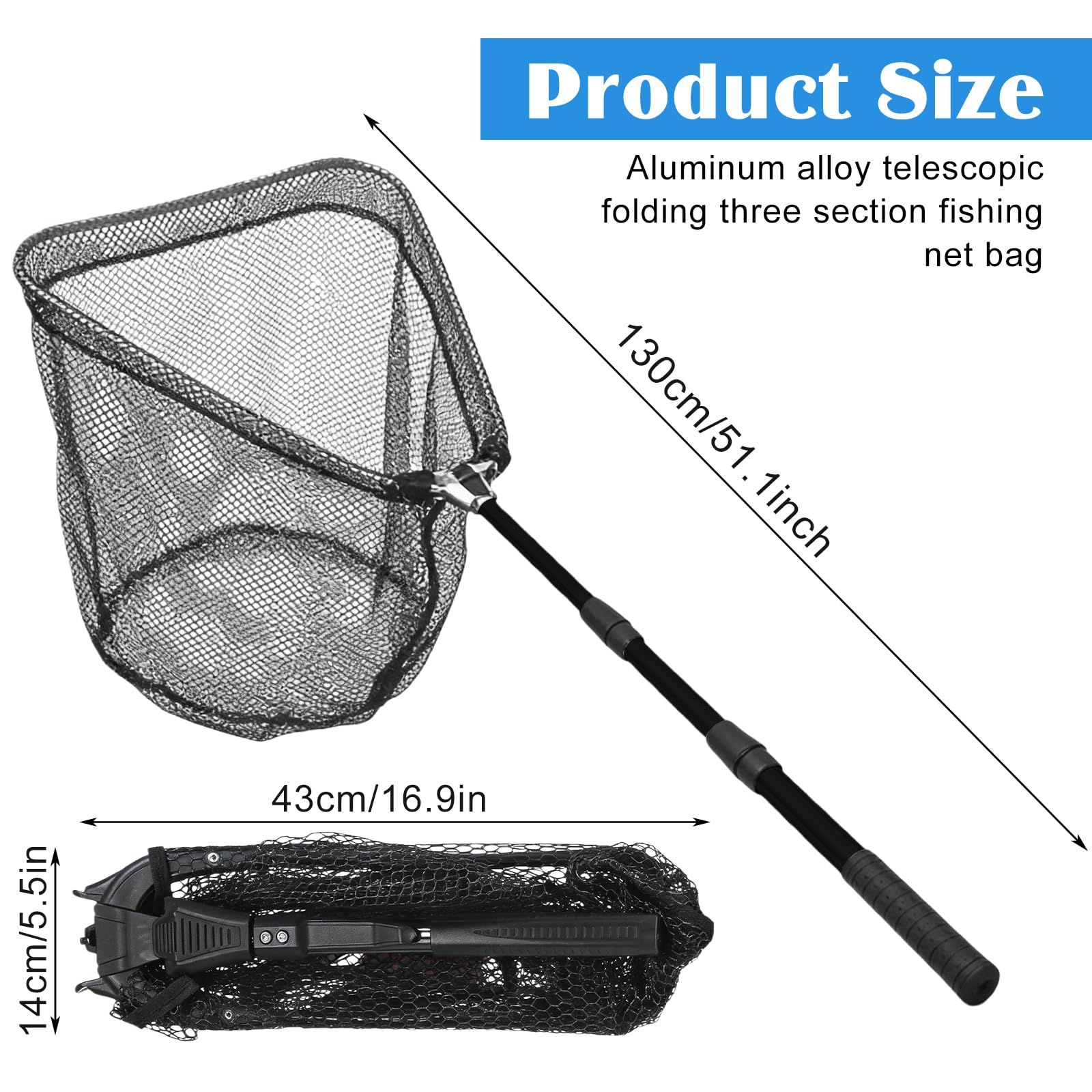 Guadino da pesca: 3 sezioni telescopico, retino da pesca telescopico, retino da pesca, gommato, pieghevole, telescopico, compatto, per pesca, stagno, lago, fiume