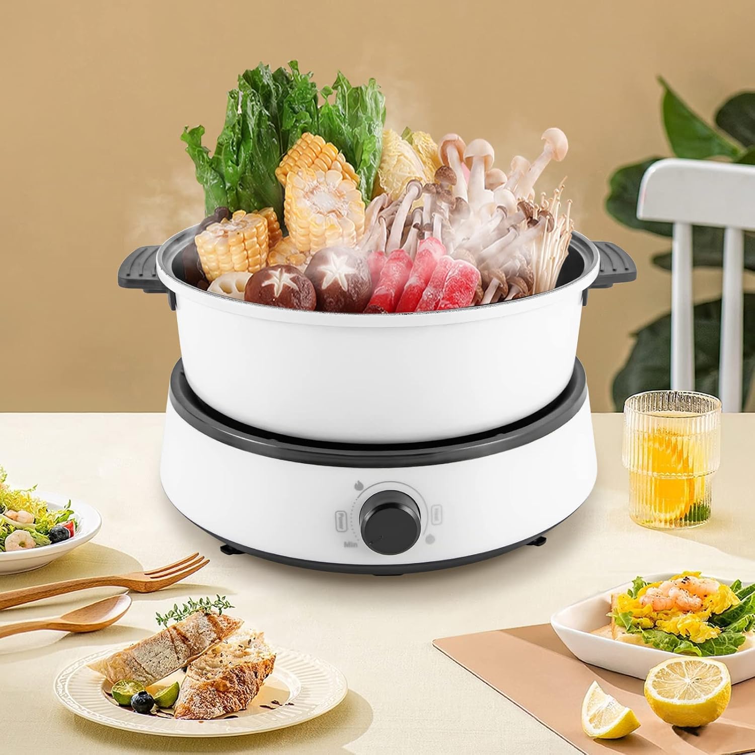 Electric Hot Pot with Grill Pan, 4.2Qt Capacity, Non-Stick Skillet, Temperature Control, 1350W for Shabu Shabu and Soup, Perfect for Home and Family Parties