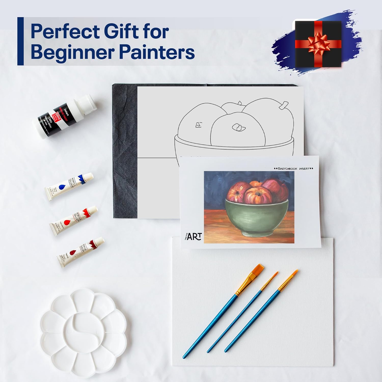 Painting4Real DIY Painting Class Kits for Adults with Video Tutorials Learn to Paint Apple Bowl, How to Paint with Acrylic Paint Sets for Adult, 9 Pieces Art Set & Painting Supplies for Gifts