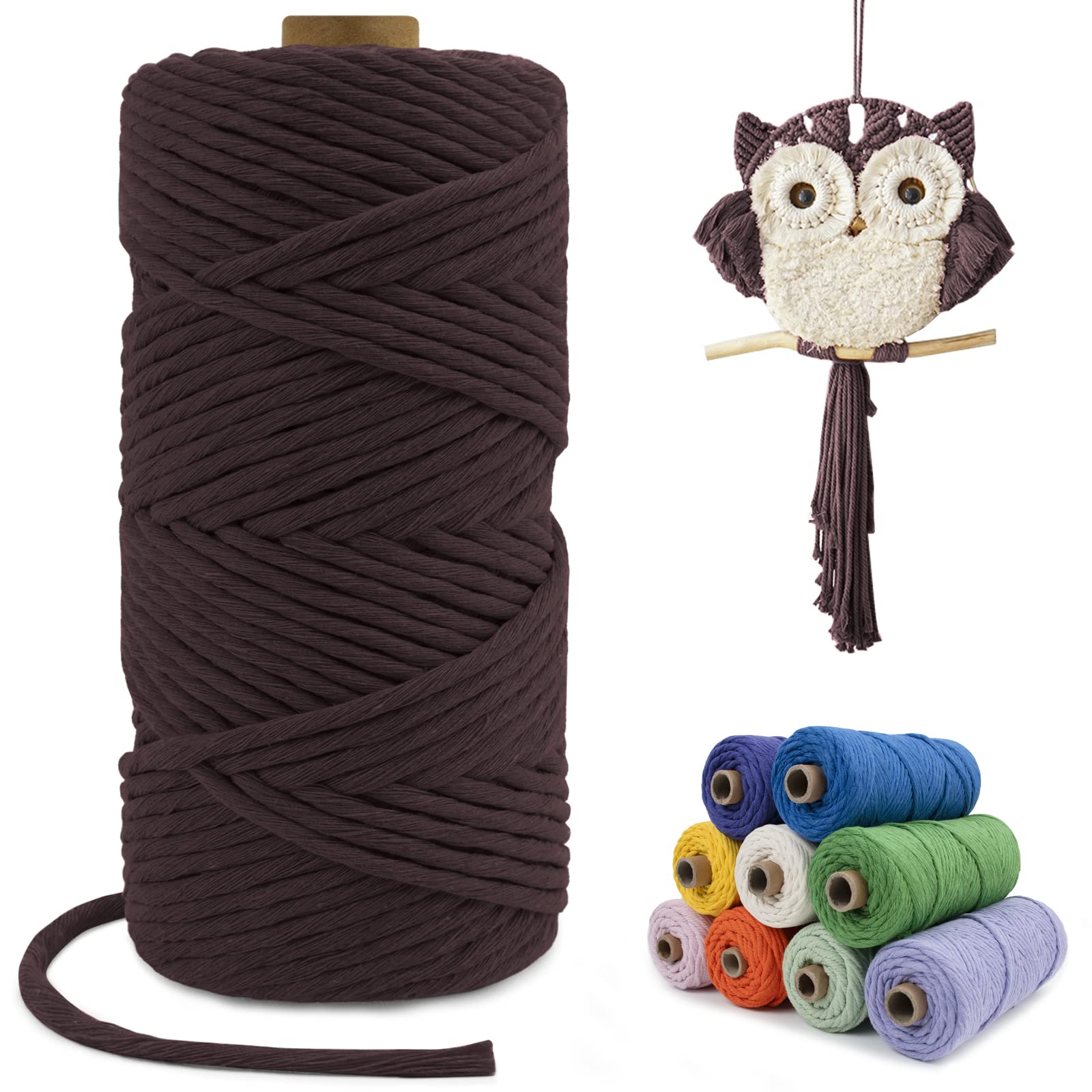 LEREATI Macrame Cord 4mm x100m, Thick Cotton Macrame Rope Yarn, Natural Craft Rope for Plant Hanger, Wall Hanging, DIY Crafts, Decorations (Brown)