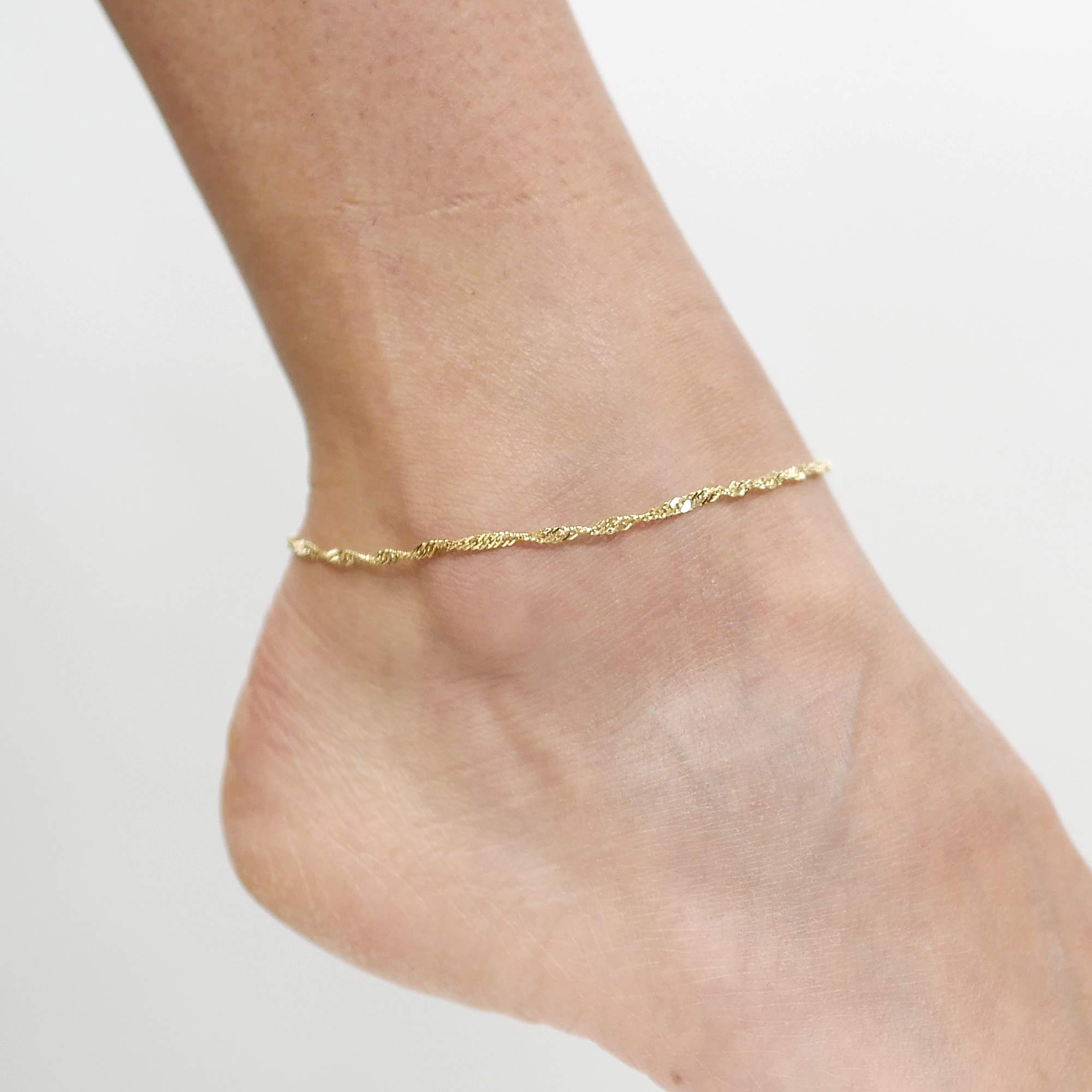 trendor Fußkettchen 333 Gold Singapur-Muster Breite 2,4 mm 50507 | Fußschmuck für Damen, Kette aus Echtgold, Made in Germany