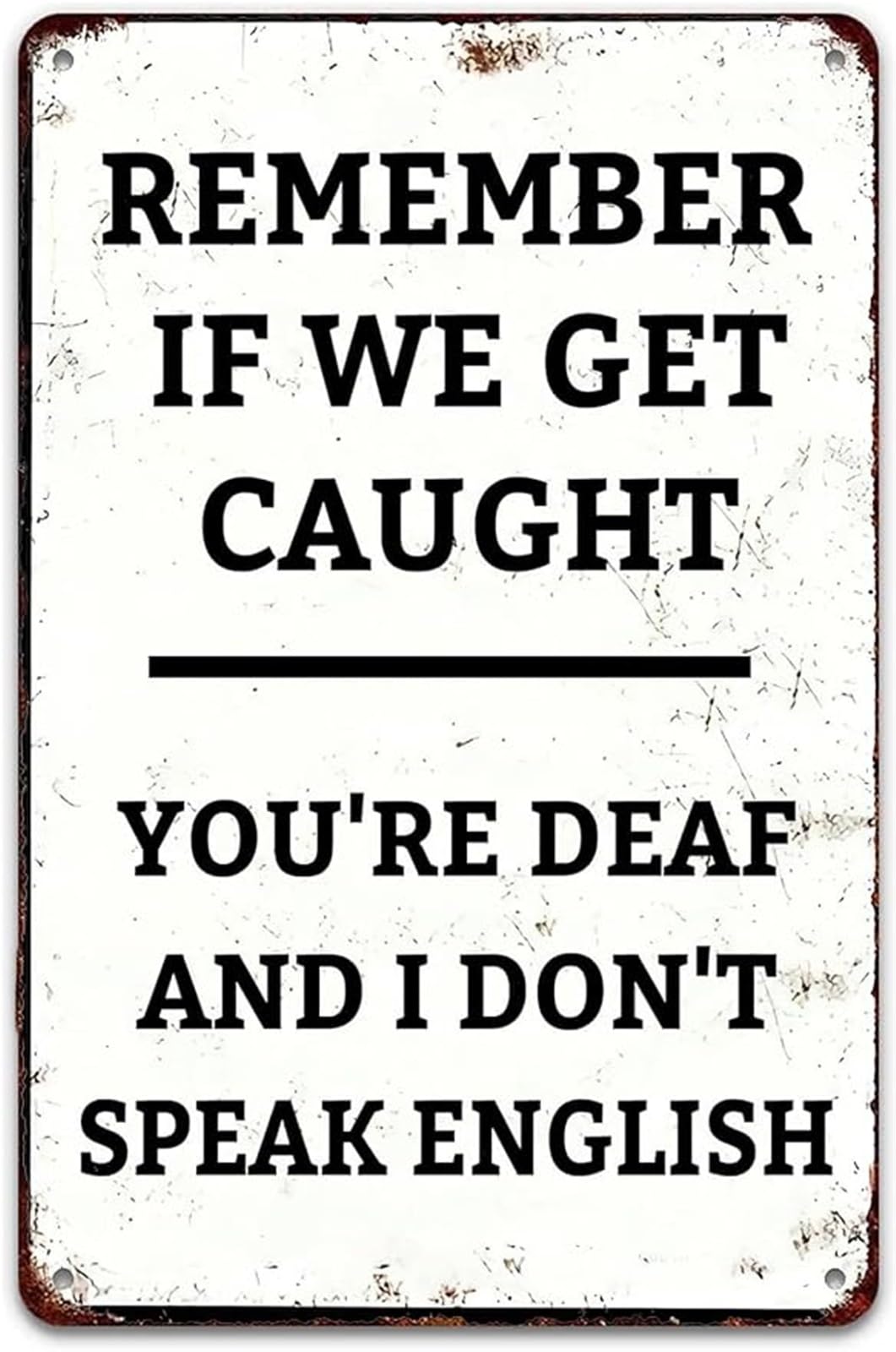 FNYUVNFAF Remember If We Get Caught You Are Deaf And I Do Not Speak English Humorous Vintage Sign Plaque 8 X 12 in