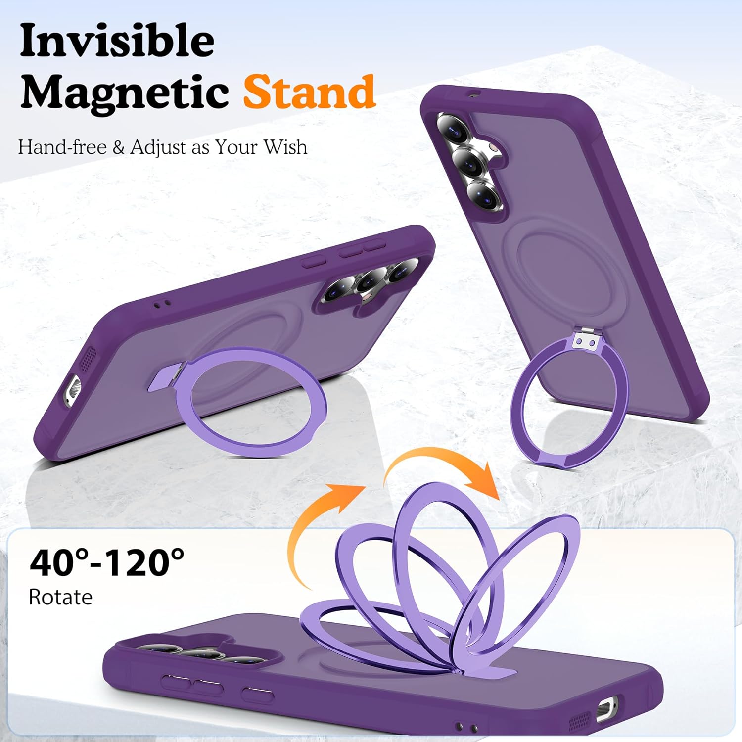 Compatible with Samsung Galaxy S24 Case & Samsung Galaxy S25 Case with Magnetic Ring Stand, Compatible with Mag-Safe Translucent Phone Case for S24 & S25 6.2", Puple