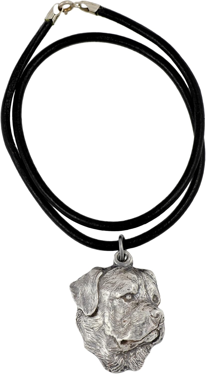 Art-Dog Dog Silver-Plated Pendant on a Leather Strap - Dog Necklace in Elegant Case – Silver Dog Necklaces for Men and Women – Dog Breeds Jewelry – Rottweiler II