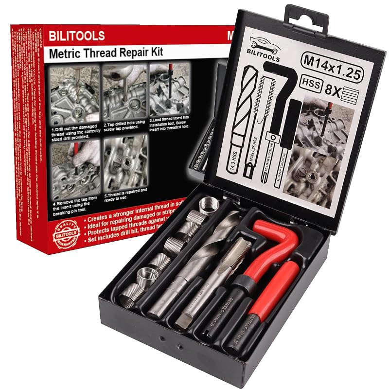 Kit de Reparo de Rosca M14 x 1,25 BILITOOLS com Broca HSS e Insertos em Aço Inoxidável 304