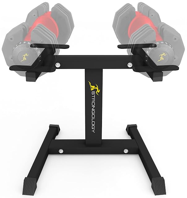 Strongology Durable Steel Adjustable Dumbbell Floor Stand, Space Saver Adjustable Weights Rack
