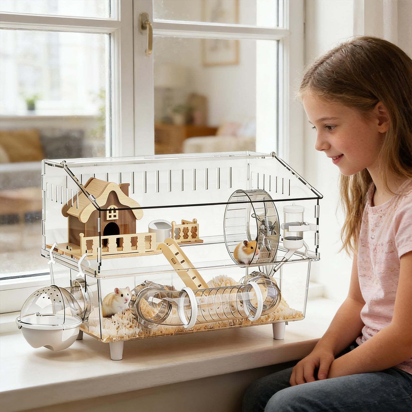 Jaula para Hámster Sirio Enclosure Transparente de Acrílico de 2 Capas | Recinto para Hámster para en Casa, Interior, Exterior, Observación en Tienda de Mascotas o Jardín