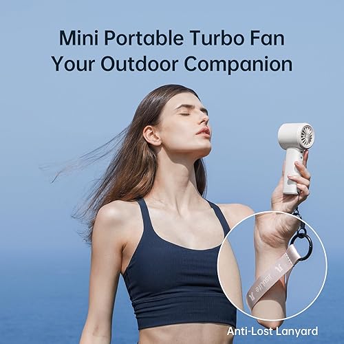 Miniatura 6 de JISULIFE Ventilador de mano portátil, velocidad (1-100) Turbo Mini ajustable y batería de 3600 mAh, ventilador personal recargable, pantalla
