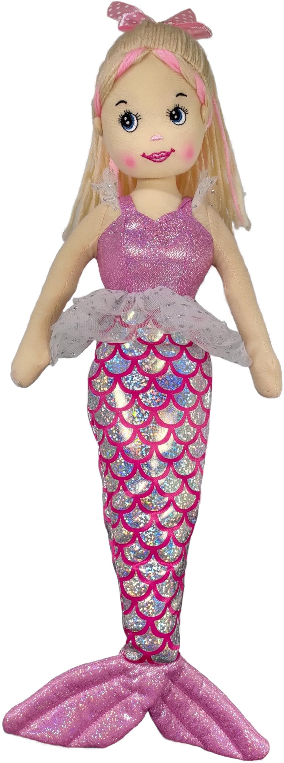 Anico 18" Colorful Mermaid with Blonde Hair and Pink Skirt – Soft Mermaid Plush Doll, Stuffed Mermaid Toy for Girls, Ideal for Collectors, Kids, and