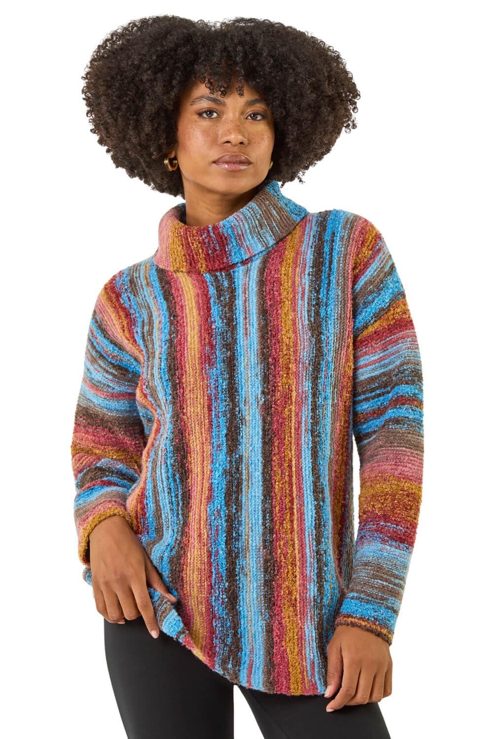 Roman Originals Space Dye Roll Neck Knit Jumper for Women UK - Ladies Everyday Autumn Winter Comfy Soft Evening Vacation Work Party Night Out - Rust - Size 12