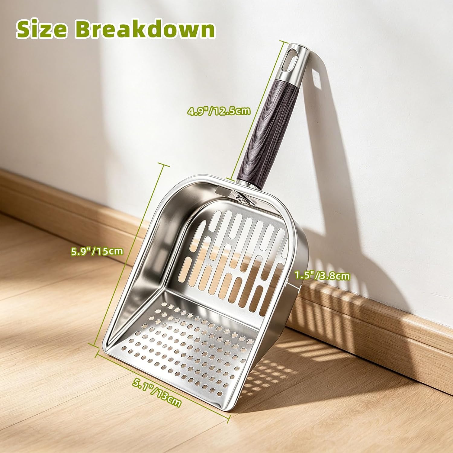 Ownpets Stainless Steel Litter Scoop for Cats, Double-Wide Holes, Large | Quick filter, easy to clean, rust resistant, durable, fits clumping cat litter