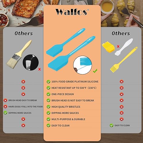 Miniatura 57 de Walfos Cepillo de silicona para pastelería, juego de cepillos para untar resistentes al calor, perfecto para hornear, parrilla de barbacoa, cocina
