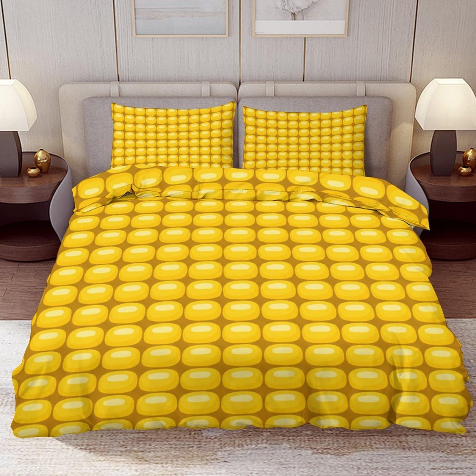 Delerain Comforter Cover Set Queen Size, Yellow Corn 3-Piece Bedding Set for Women Men Modern Soft Microfiber Bedroom Set Room Decor, 1 Duvet Cover + 2 Pillowcases