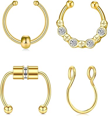 QWALIT Fake Nose Rings & Septum Piercings - Clip On, Non-Piercing, Faux Nose Rings & Hoops for Women & Men
