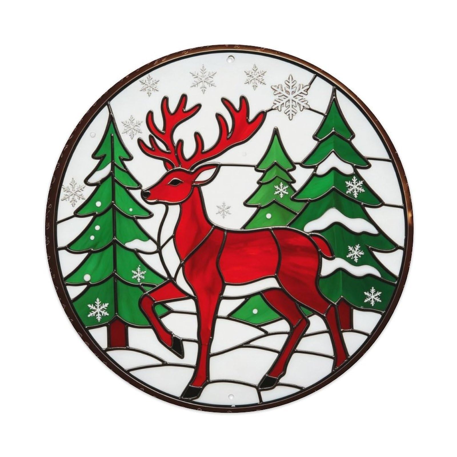 Stained Glass Christmas Reindeer Snowflake Metal Tin Sign Plaque