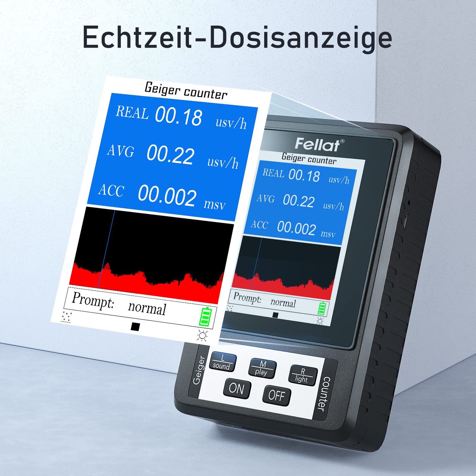 Geigerzähler, FELLAT Nuklear Strahlungsdetektor Dosimeter zur Messung, Beta Gamma Röntgen-Tester, Professioneller Strahlungsdetektor mit LCD-Display