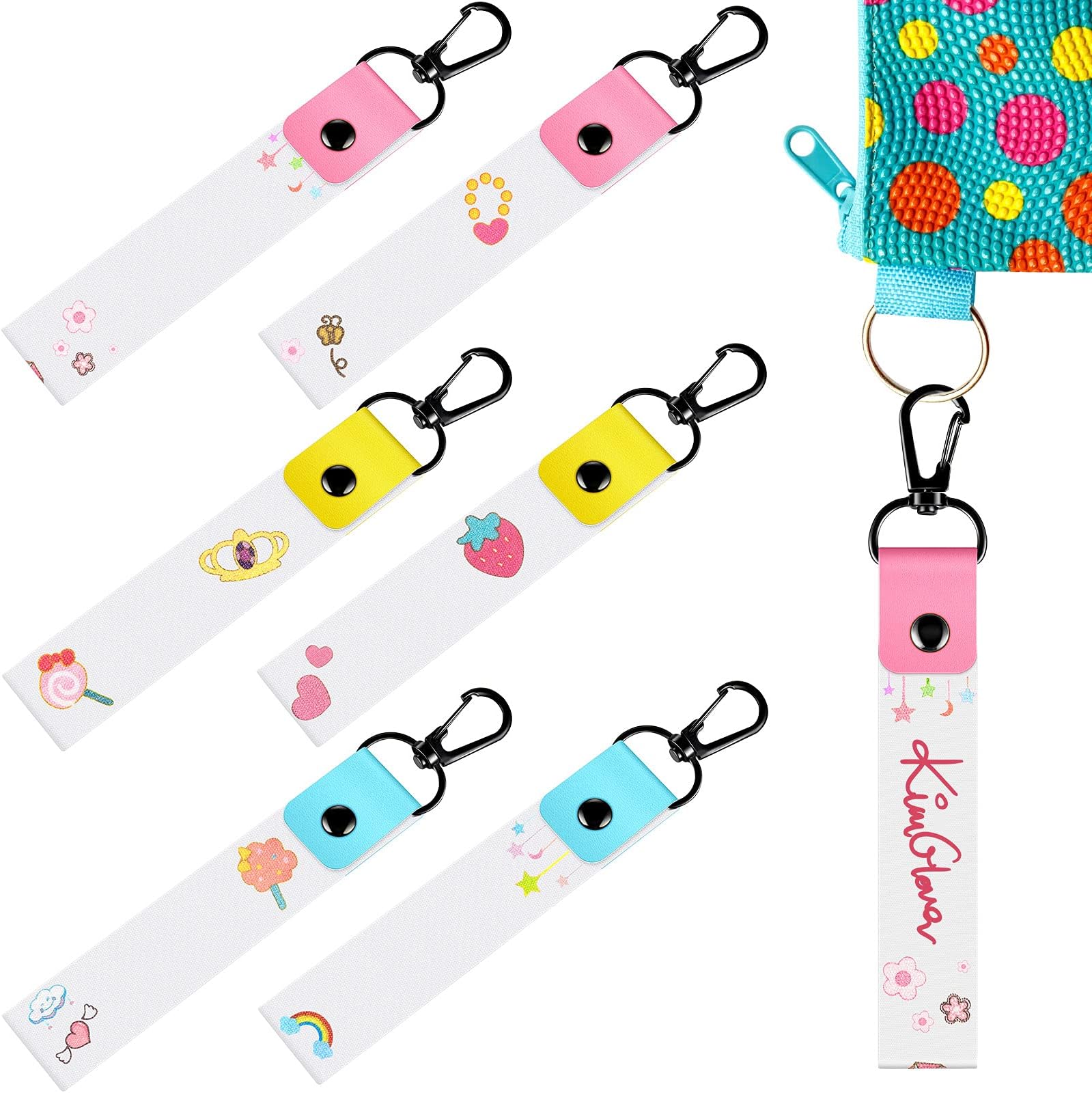 Marspark 6 Pieces Personalized Name Tag Hooks for Backpack Iron on Daycare Name Labels Diaper Bag Tags ID Keychain for Water Bottle Lunch Bags Labels(Cute Style)