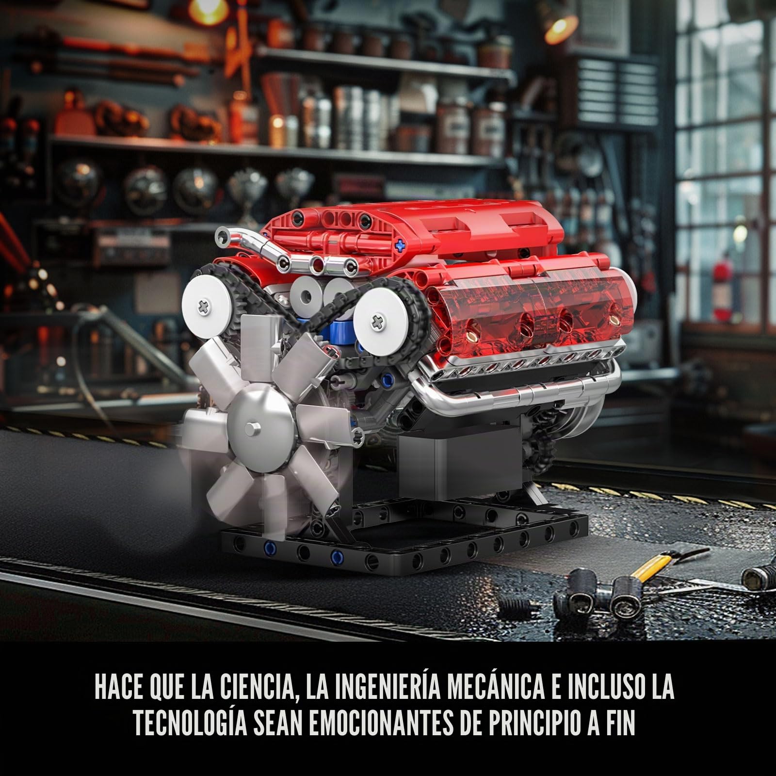 Mould King 10155 Technik V8 Motor Bausteine Spielzeug Engine Klemmbausteine Bausteine Bauatz Geschenk für Jungen Mädchen AB 8 Jahren(552 Piezas)