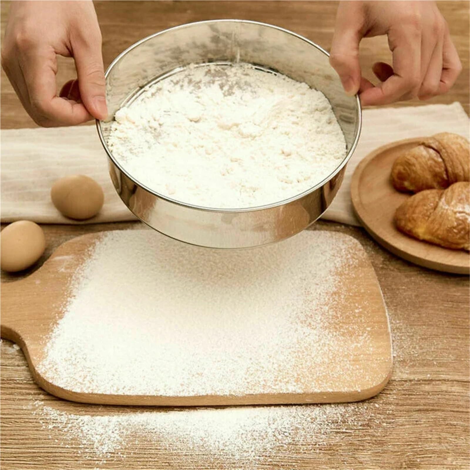 Rundes, feinmaschiges Küchensieb aus Edelstahl | Mehrzweck-Werkzeug mit rundem Netz, filtert Mehl, Zucker und Speiseöl for Backarbeiten(30CM)