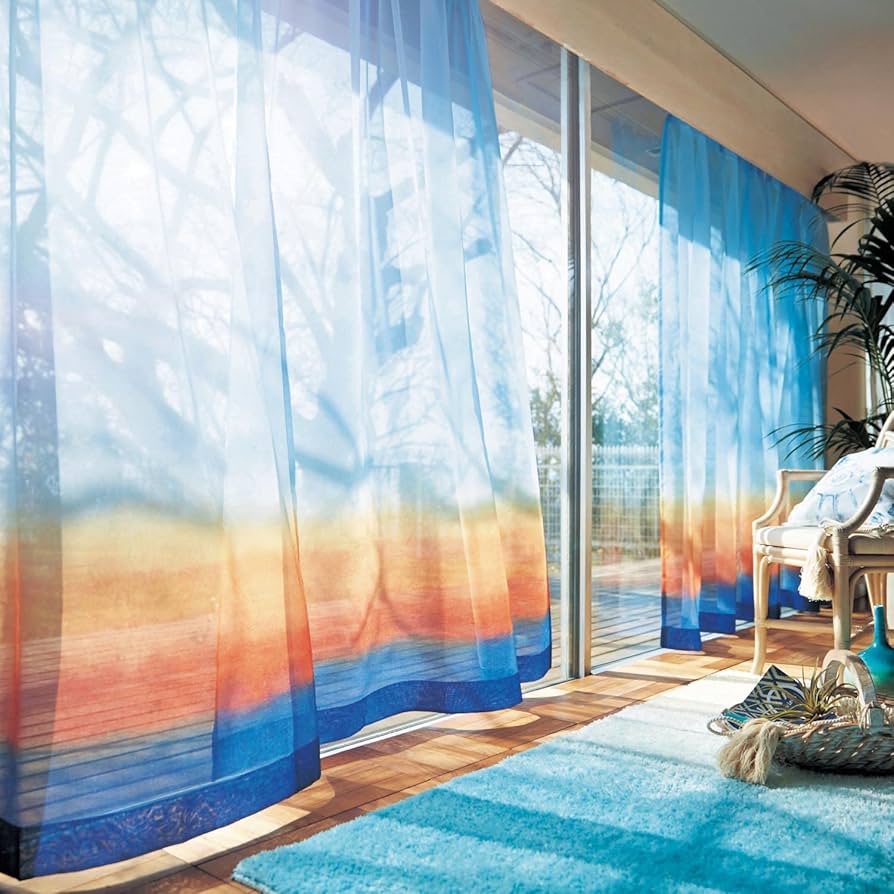 朝焼けの空を写したボイルカーテン〈100×198×2枚〉 Amazon｜[ベルメゾン] レースカーテン 朝焼けの空を映した