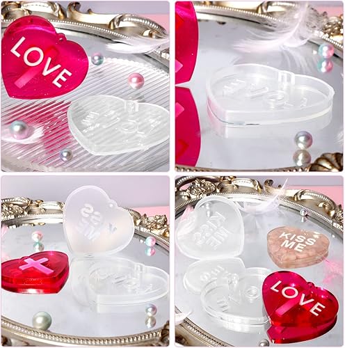 Miniatura 4 de Koonafy Moldes de resina para llavero del día de San Valentín, 2 piezas con forma de corazón, molde de silicona para resina epoxi, manualidades,