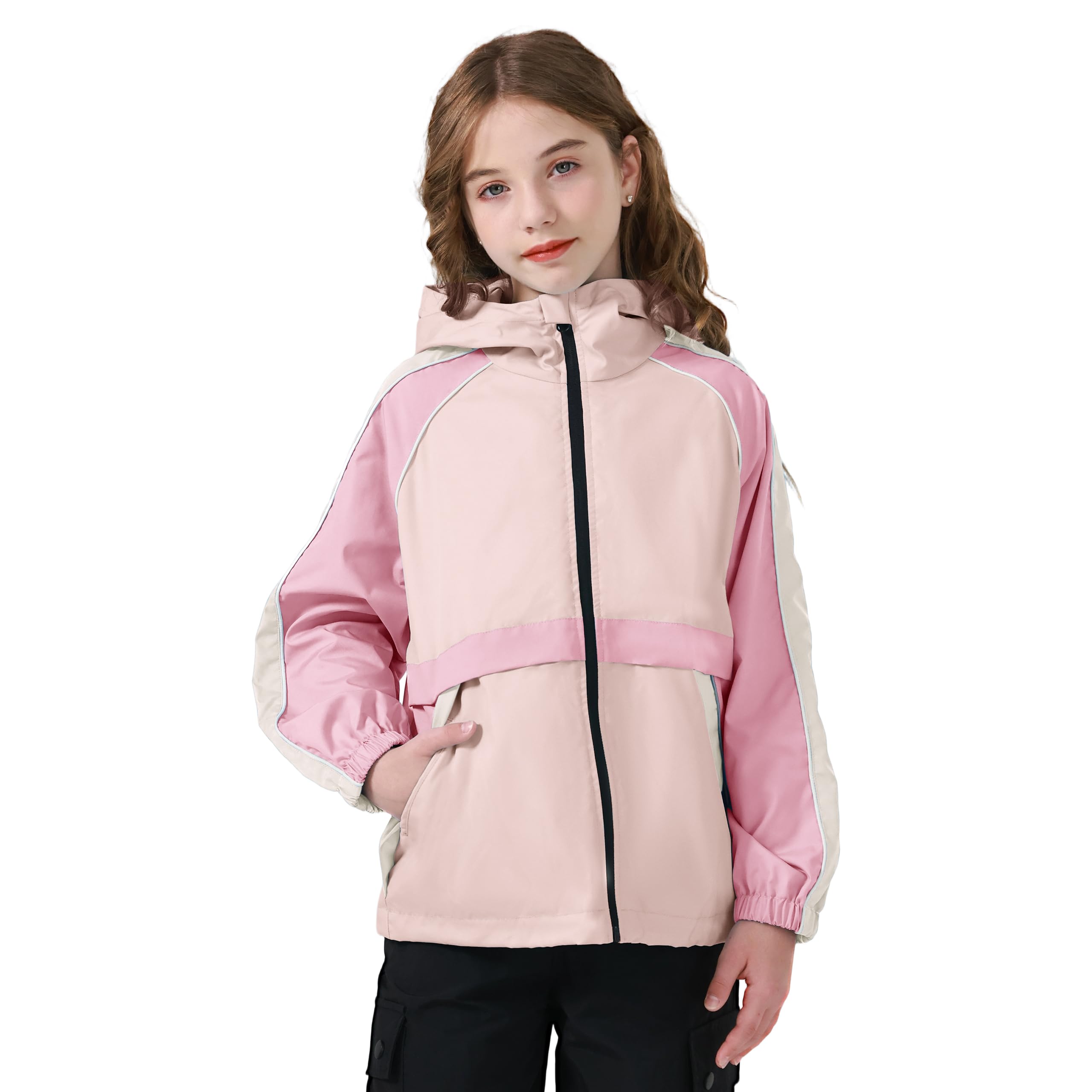 Rolanko Veste Imperméable avec Capuche pour Filles, Léger Veste à Fermeture Éclair pour Extérieur pour Enfants Garçons