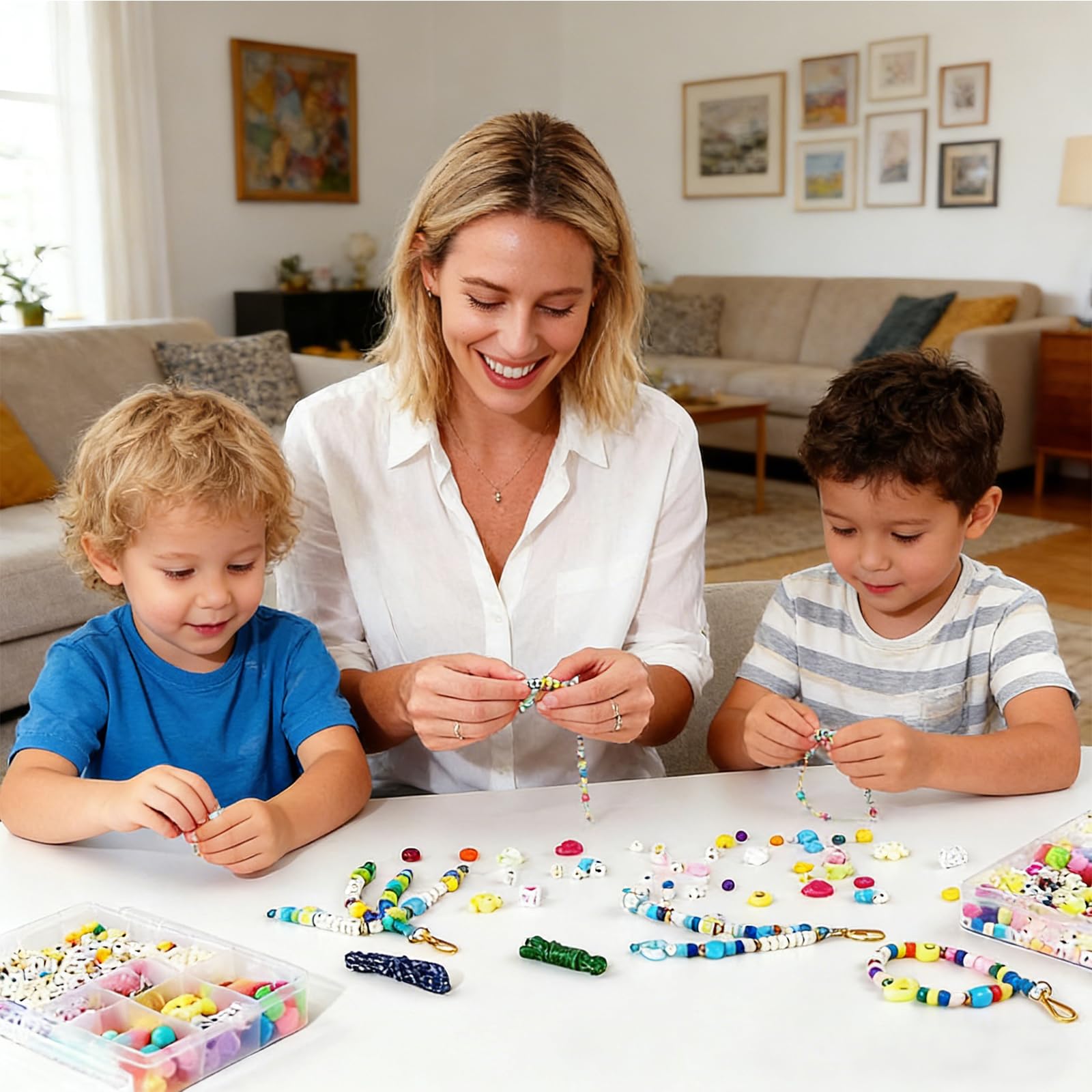 Kit Portachiavi Fai da Te 421 Pezzi, Perline Colorate, Lettere A-Z, Ciondoli in Acrilico Cuore Fiore Stella, Regalo Creativo per Bambini e Adulti